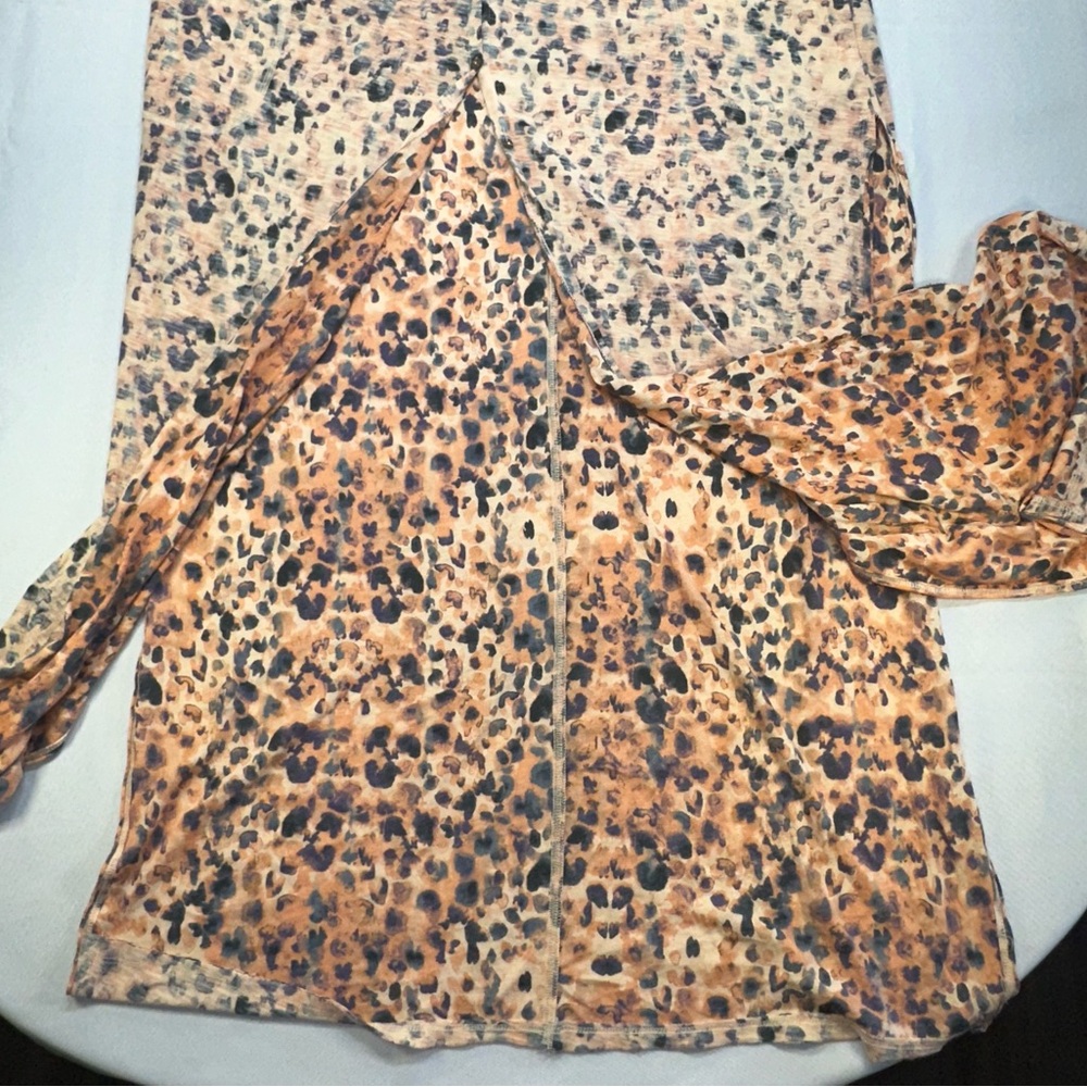 Intimately Free People Cheetah Print Maxed Out Maxi Button Dress Robe Duster Med - Picture 7 of 12
